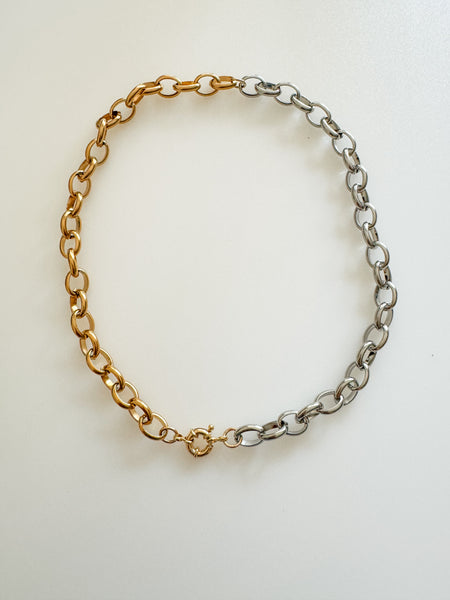 Amelia Two Tone Oval Link Necklace