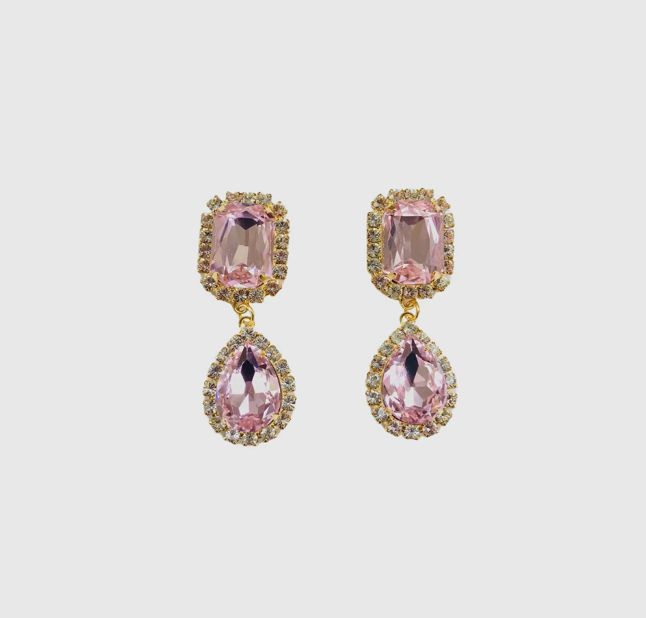 Pink Crystal Drop Statement Earrings