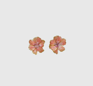 Small Pink Coral Statement Flower Earrings