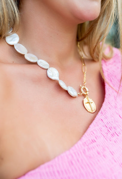 Lucia Coin Pearl & Paper Chain Necklace