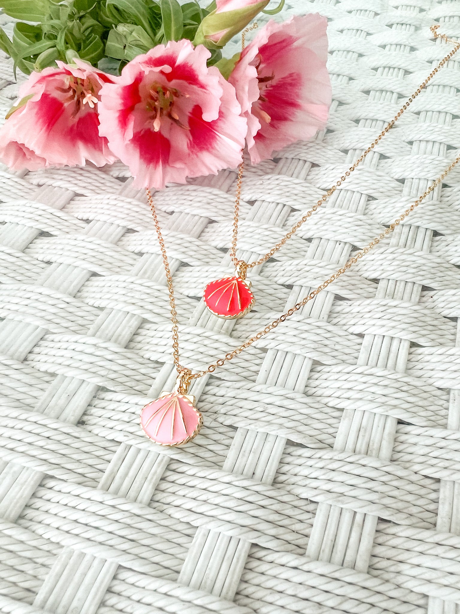 Dainty Pink Crystal Flower Charm Necklace