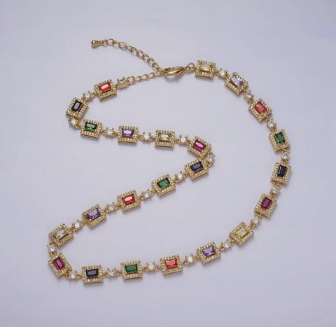 4th Birthday MultiColor Baguette Tennis Necklace