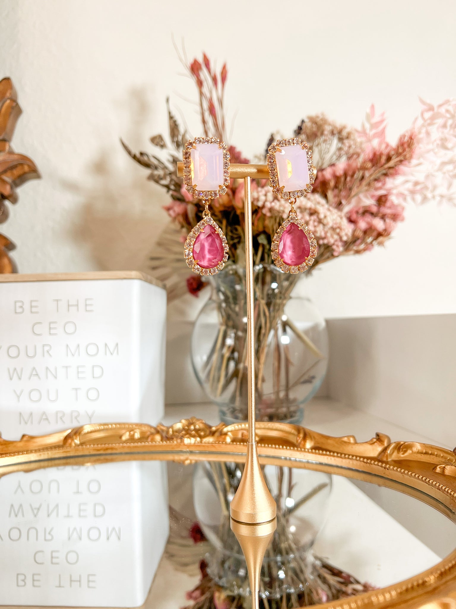 BARBIE STATEMENT PINK CRYSTAL EARRINGS