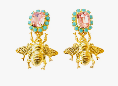 Queen Bee Pink & Turquoise Statement Earrings