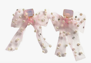Sparkling Pink Barbie Tulle Bow Earrings