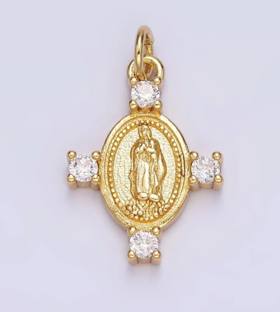Michelle Virgen de Guadalupe CZ Dotted Oval Charm