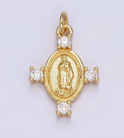 Michelle Virgen de Guadalupe CZ Dotted Oval Charm