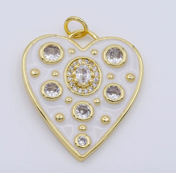 Ella White Enamel Heart Charm