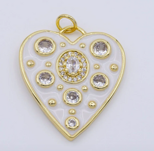 Ella White Enamel Heart Charm