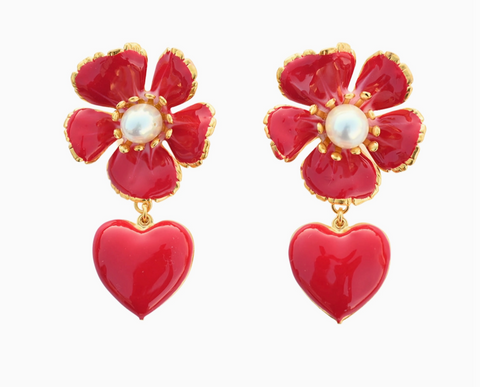 Aries Red Flora & Heart Statement Earrings