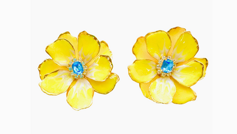 Sol Yellow Statement Flower Crystal Earrings
