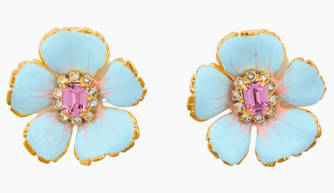 Bianca Light Blue Flower Pink Crystal Earring
