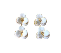 Pansy Flower White Drop Statement Earrings