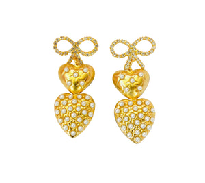 INSPIRATOR Bow and Heart Pearl Statement Earrings