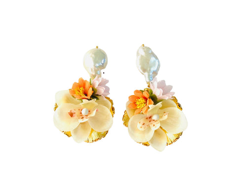 Dazzling Pearl & Orchid Earrings