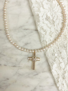 Hits Different Pearl and Diamond Cross Necklace