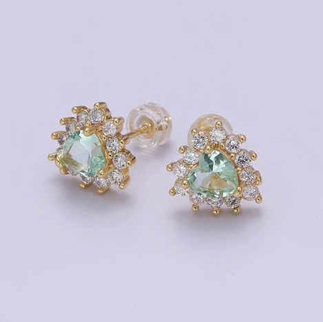 Fernanda Aqua Pave Heart Studs