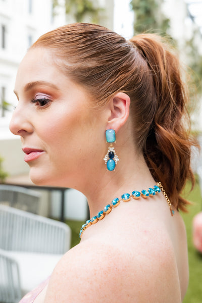 Ines Blue Long Crystal Earrings