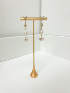 Star and Pearl Drop Earrings