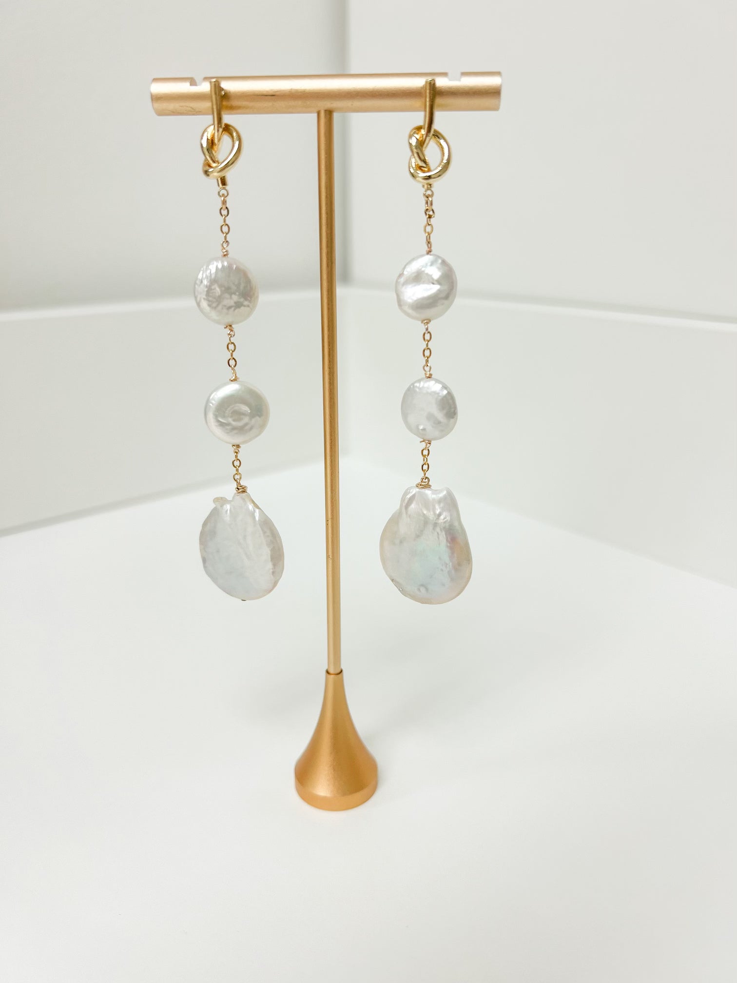 Knot Stud with Pearl Drop Earrings