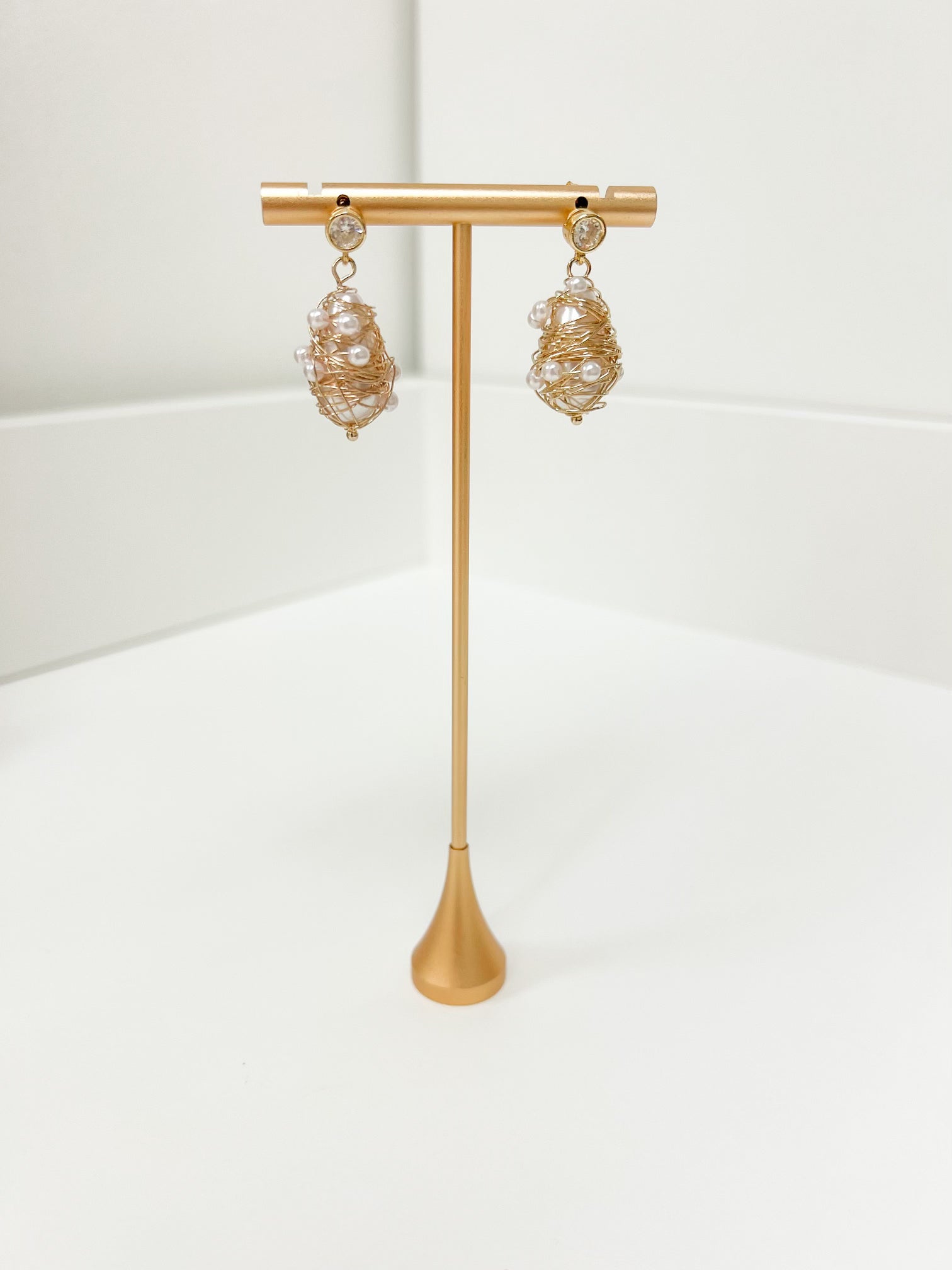 Diamond and Ornate Pearl Earrings