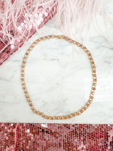 Zaina Pink Crystal and Circle Chain Necklace